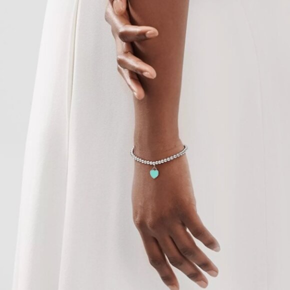 Tiffany & Co. Silver Bracelet with Teal Heart Charm - Picture 1 of 6